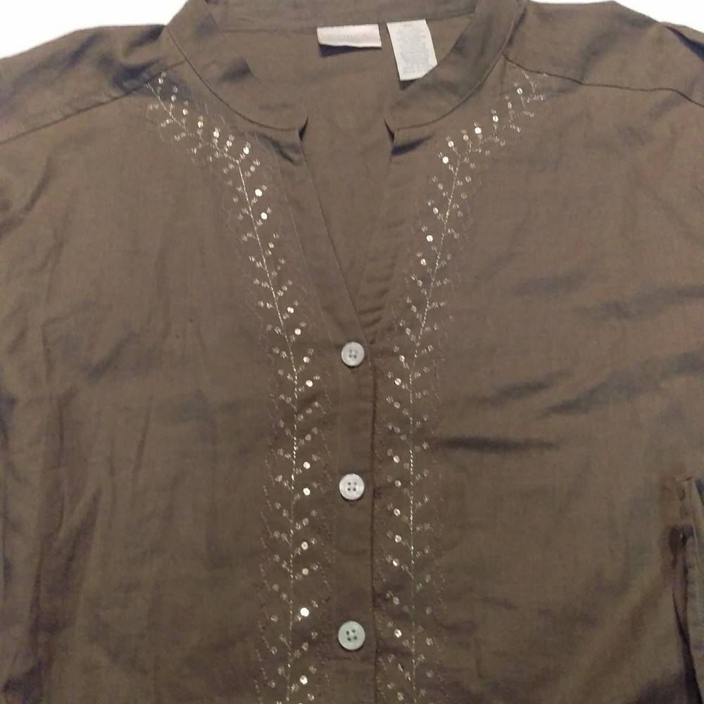 Erika Woman Olive Gold Threading Embroidery Top - Picture 2 of 6